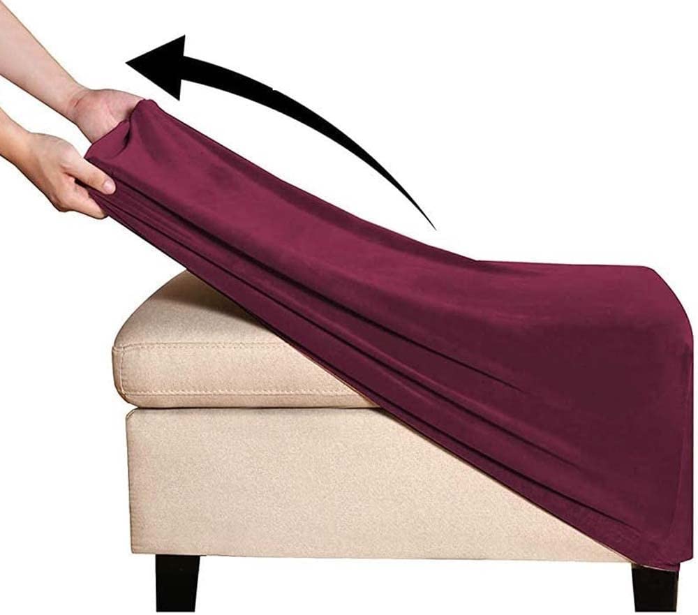 ZGantrix Velvet Ottoman Slipcover Stretch Rectangle Footstool Cover Folding Storage Ottoman Covers for Living Room with Elastic Bottom (Color : Burgundy, Size : X-LARGE)