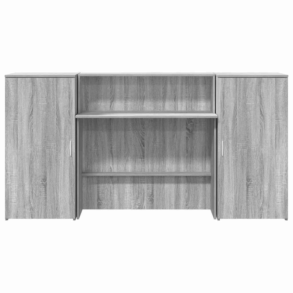 Barra de recepción gris Sonoma, 200 x 50 x 103,5 cm, de madera, con mostrador y espacio de almacenamiento, para oficina, hotel, clínica