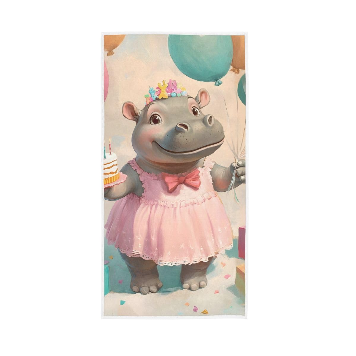 LSRCPD Cute Hippo Birthday Hand Towel, Multipurpose Spa Towels for Hand, Face, Hair, Bath 15 x 30 Inches