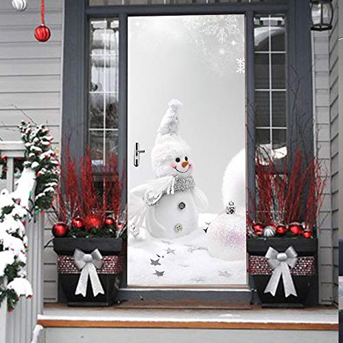 3D Christmas Door Decal Sticker-Christmas Snownman Door Murals Peel and Stick Removable Door Cover Decoration Vinyl Wall Stickers for Door
