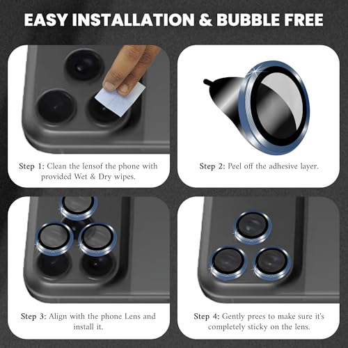Image of ArmourPro Premium Camera Lens Protector Tempered Glass Compatible For iPhone 17 Pro Max Tough HD Individual Aluminum Alloy Rings 9H Camera Cover, Scratch-Resistant,Camera Lens Protection| Blue