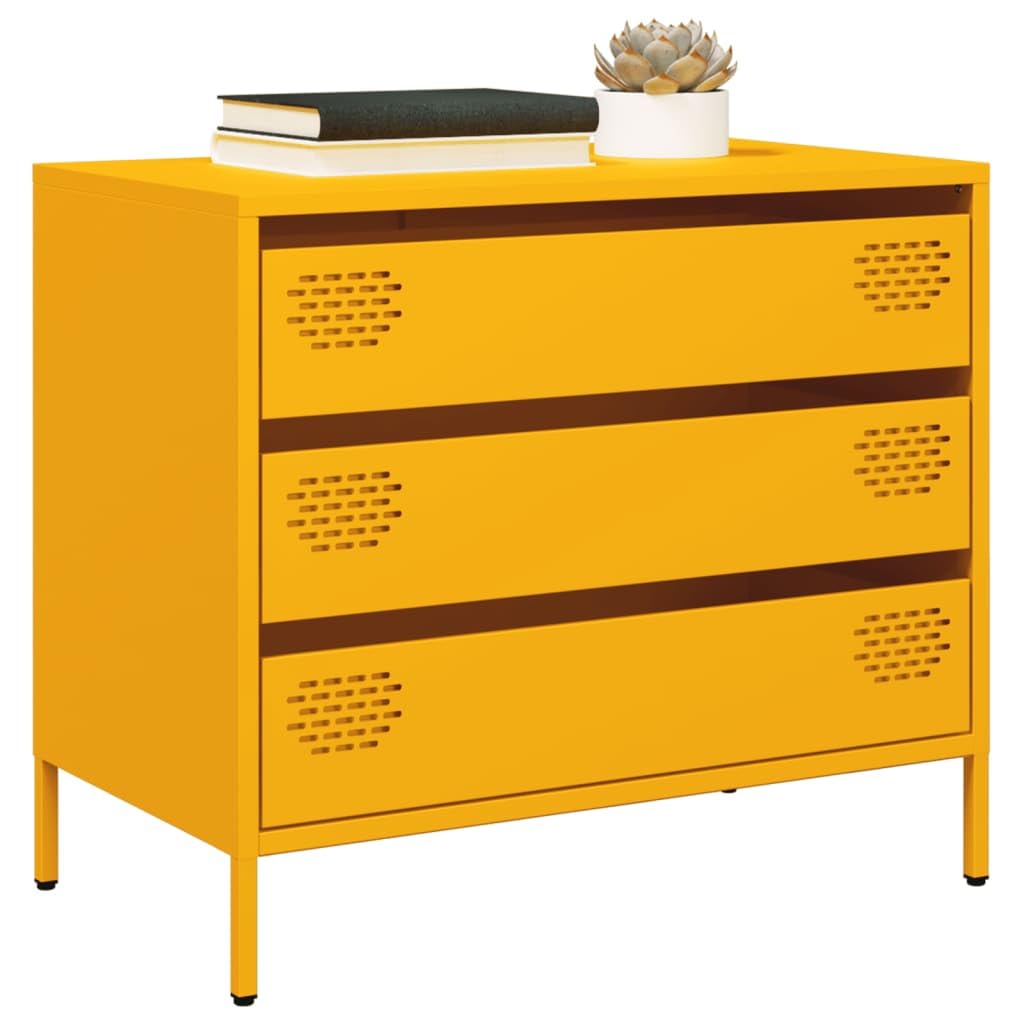 Générique Buffet Jaune Moutarde 68x39x58,5 cm Acier laminé à Froid Meubles Armoires & Meubles de Rangement Buffets & bahuts (Poids 19.03KG)