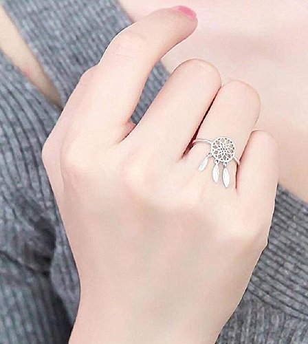Atrapasueños anillos pluma Encanto Colgante Atrapasueños, deseo Tamaño anillo ajustable (plata)