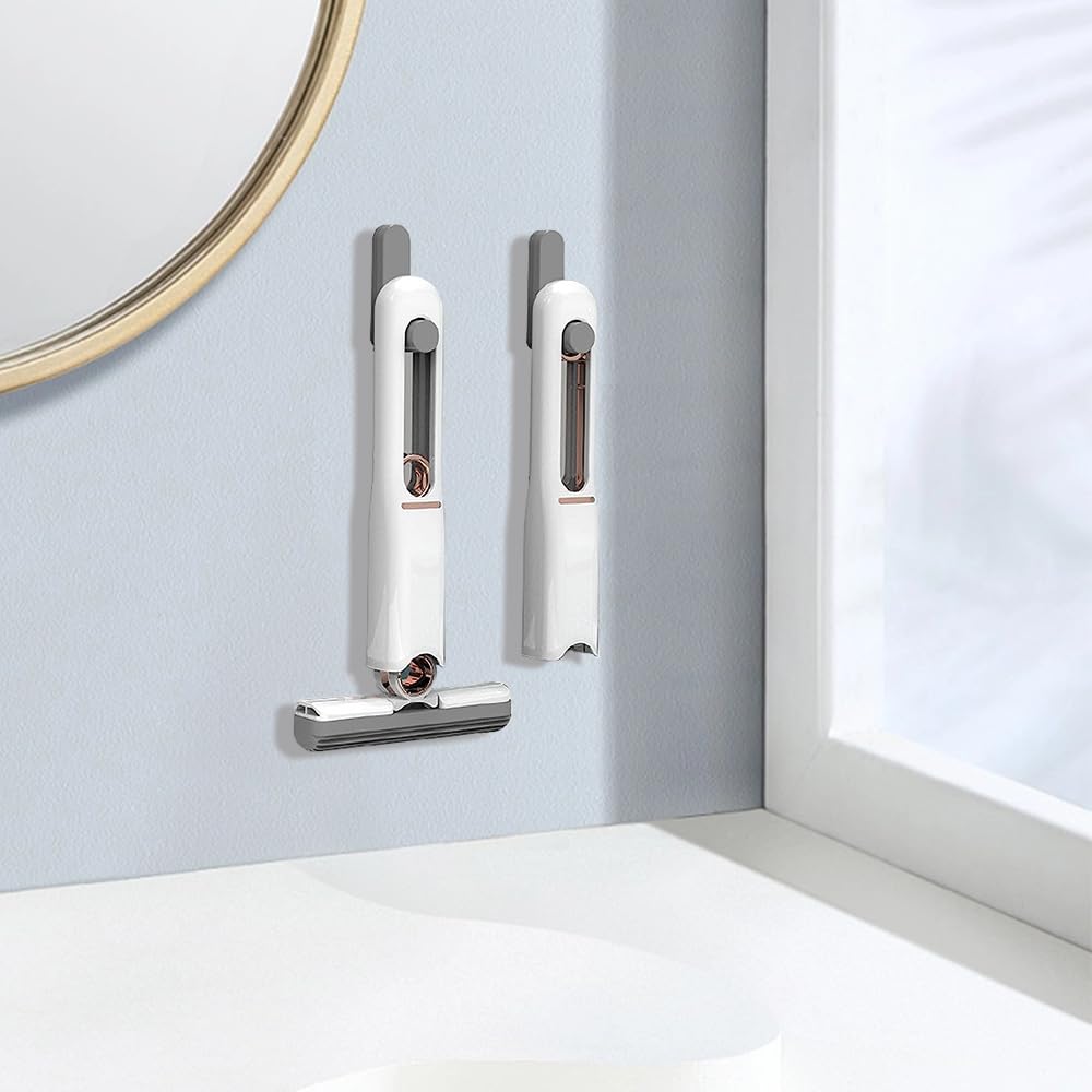 Mini Fregona De Limpieza, Mini Fregona Portátil, Mini fregona de Esponja, Fregona Corta Absorbente Telescópica Portátil con 3 Cabezales de Algodón para Ventanas, Pared, Azulejos, Escritorio