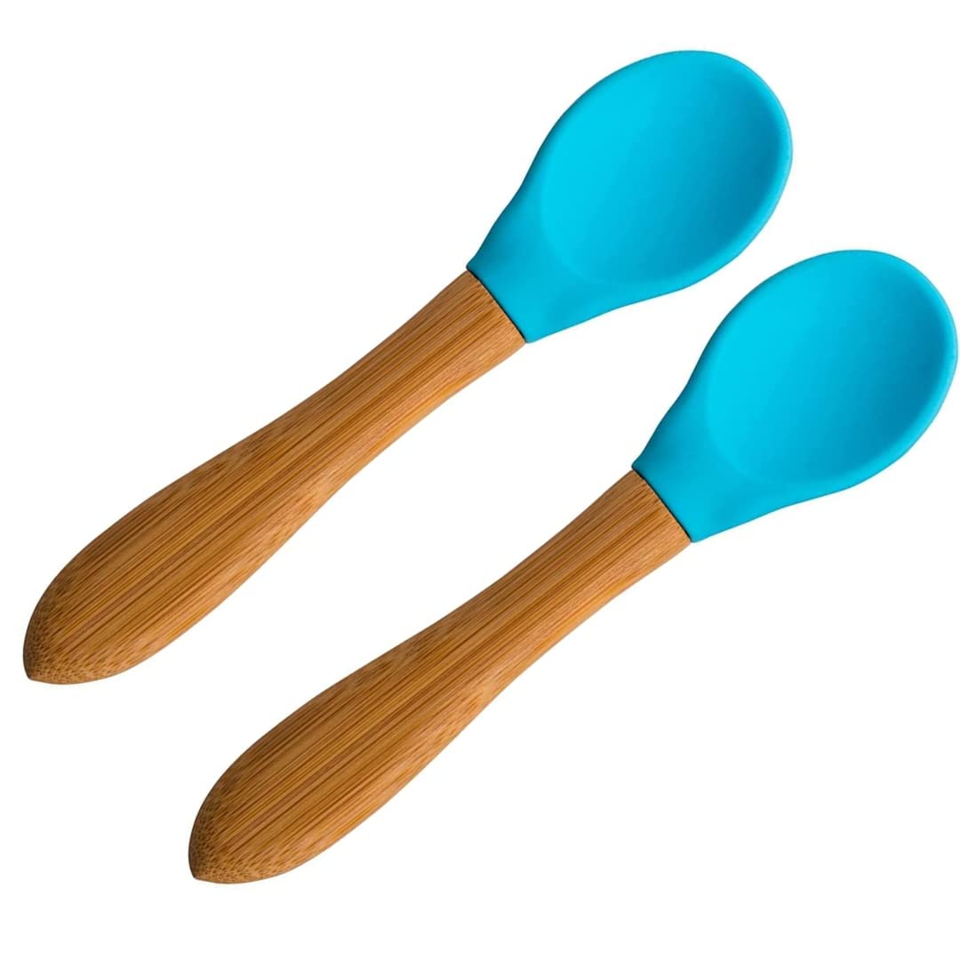 Baby Spoons - Bamboo Feeding Spoon (Pack of 2 (Blue))