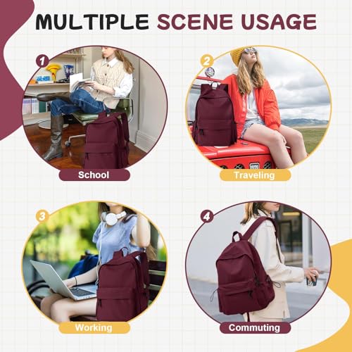 HYC00 Schulrucksack Damen, Causal Travel Schultaschen 14 Zoll Laptop Rucksack für Mädchen im Teenageralter Leichter Rucksack Wasserabweisend Bookbag College Boys Men Work Daypack,Rot