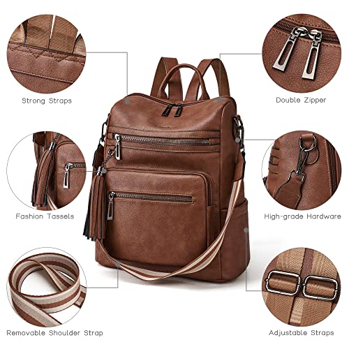 Image of Shrrie Vegan Leather Backpack Purse for Women with Adjustable Shoulder Bag | Water Resistant Fashion Designer Travel Backpack,Convertible Shoulder Bag with Wristlet,College Work