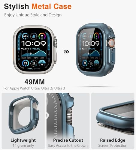 Image of ULTIMAL Metal Case Compatible with Apple Watch Ultra 3 /2 /1 49mm with Back Cover, Military Grade Shockproof Protective Case, Rugged Cover for iWatch 49mm (Blue)