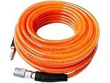 SANFU Polyurethane(PU) Reinforced 3/8”ID x 100ft, Air Hose, Non-kinking With 3/8” Reassembled Industrial High Flow Quick Coupler and Plug, Bend Restrictor, Transparent Orange(100’)