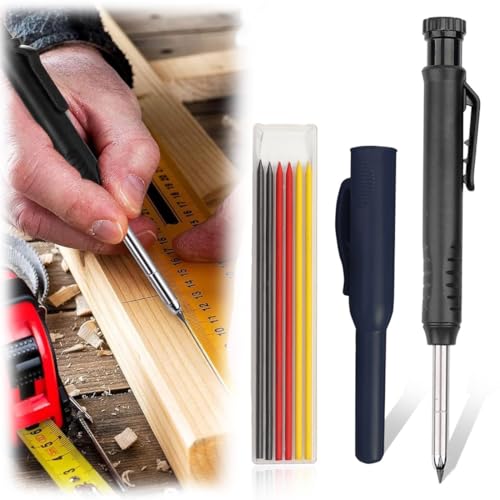 COYUN Tieflochmarker Set, Bleistift Baustelle Tiefloch Bleistift Set Tieflochmarker Bleistift Speedmarker Zimmermannsbleistifte Langlebiger Marker Mit Stifthülle und 6 Ersatzminen (Schwarz)