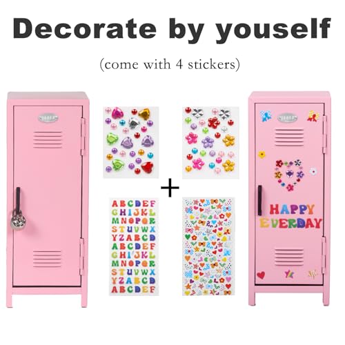 Svartur Mini armário com cadeado e chaves, adesivos, pequeno armário de metal para desktop, organiza
