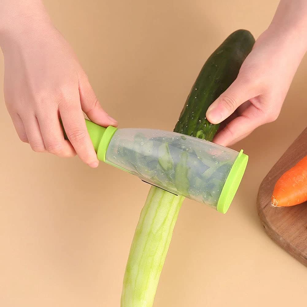 Megqi Multifunctional Storage Type Peeling Knife Peeling Knife With Storage Tube Peeler Peeling Apple Supplies Household Peeling Knife (Green) 21*5.5*5.5