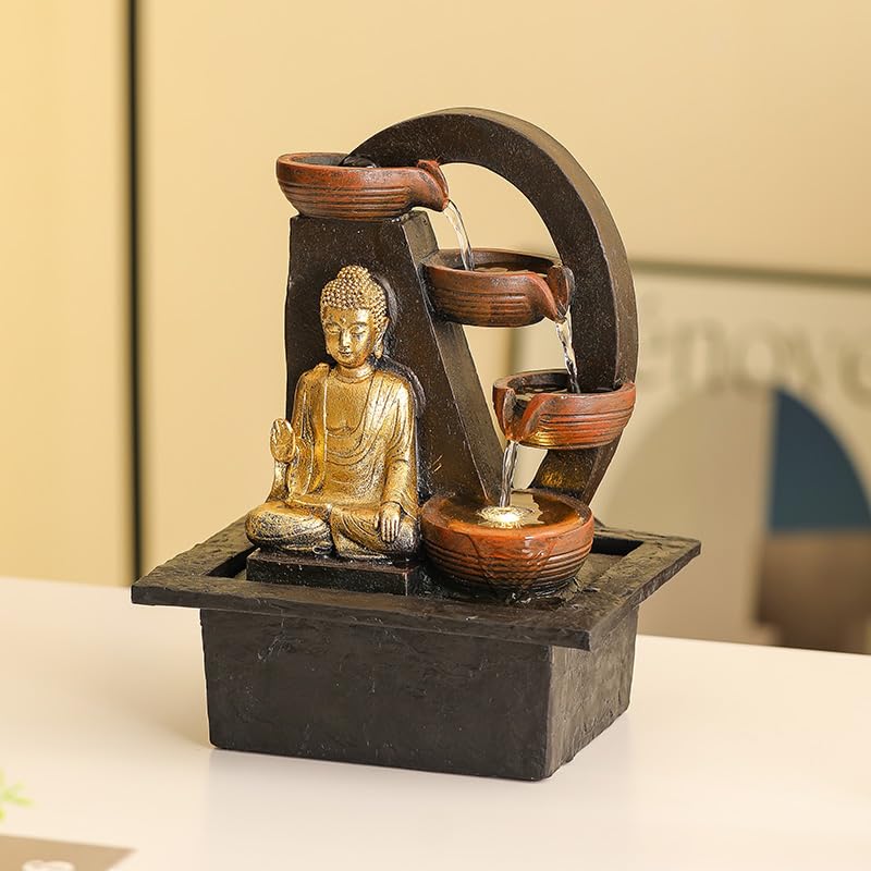 Smiling Buddha Tabletop Fountain, Zen Meditation Water Feature for Home Office Desk Decor, Serene Indoor Fountain with Pump