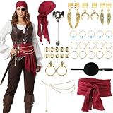 VeLoscient Pirate Captain Costume Accessories Medieval Costume Accesorios Compuesto Pañuelo, Cinturón, Parche el Ojo, Cadena Cintura y Pendientes. Halloween, Carnaval y Fiestas de Disfraces.