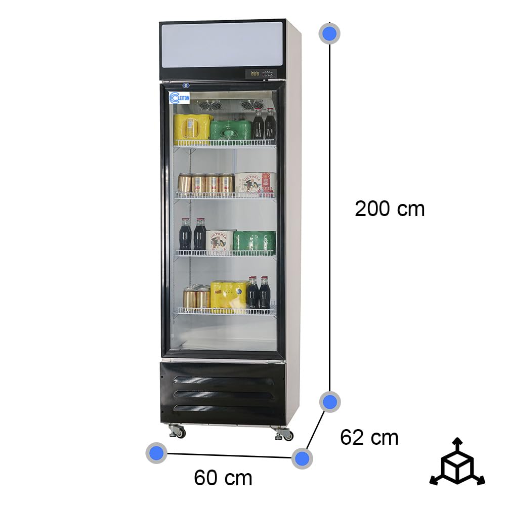 Cleiton® Armario Expositor Refrigerador 1 Puerta de Cristal 330 Litros Doble Cristal Templado Refrigeracion Ventilada Antivaho 600x620x2000 mm | Vitrina Expositora Refrigerada | Nevera Frio Bebidas