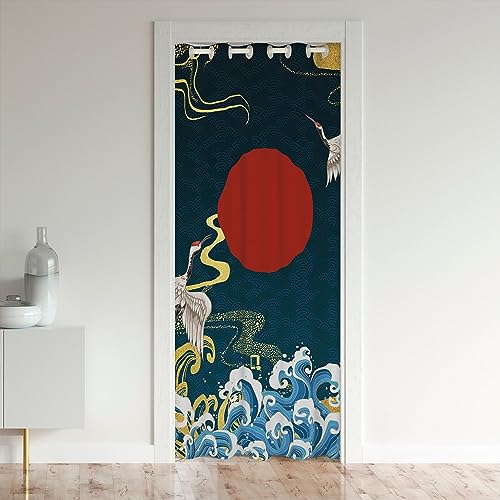 Loussiesd Japanese Ukiyoe Door Curtain for Doorway Privacy Hokusai Pattern 30%-50% Room Darkening Blackout Insulated Thermal Curtain Crane Window Treatments Wave Pattern 86x203cm