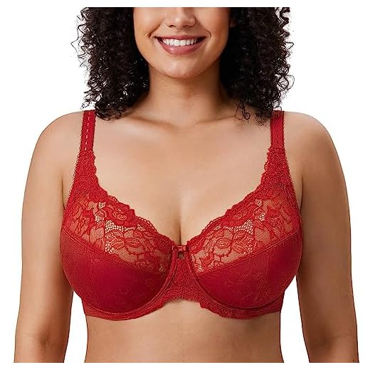 DELIMIRA Damen Vollschalen BH - Mit Spitze Tüll,Mit Bügel, Ohne Einlagen Dunkelrot 95C