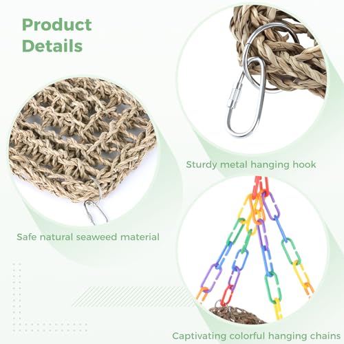 2-Pcs-Bird-Seagrass-Mats-3973in-Natural-Seagrass-Woven-Net-and-7575-Square-Net-Bird-Hammock-Mats-with-Hooks-Climbing-Rope-Ladders-Cage-Chew-Toys-for-Cockatiel-Hamster