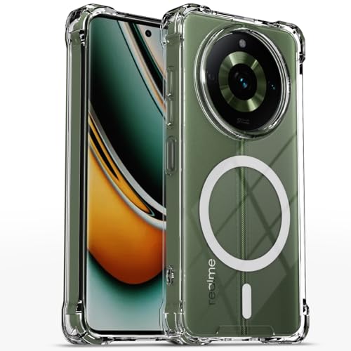 Image of Outlouders Back Cover for Realme 11 Pro / 11 Pro Plus 5G / Narzo 60 Pro 5G Mag-Safe Transparent PC + TPU Bumper Case with Magnetic Support Shockproof Protection (Transparent Mag-Safe)