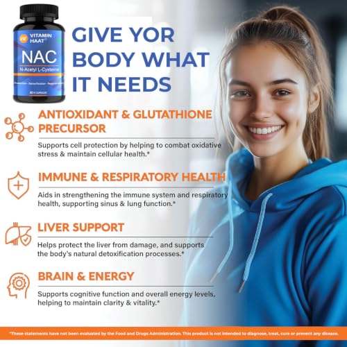 Image of NAC Supplement 600mg | N Acetyl L Cysteine Capsules | Glutathione Precursor & Antioxidant Formula | Respiratory Wellness Support | 30 Capsules by VitaminHaat