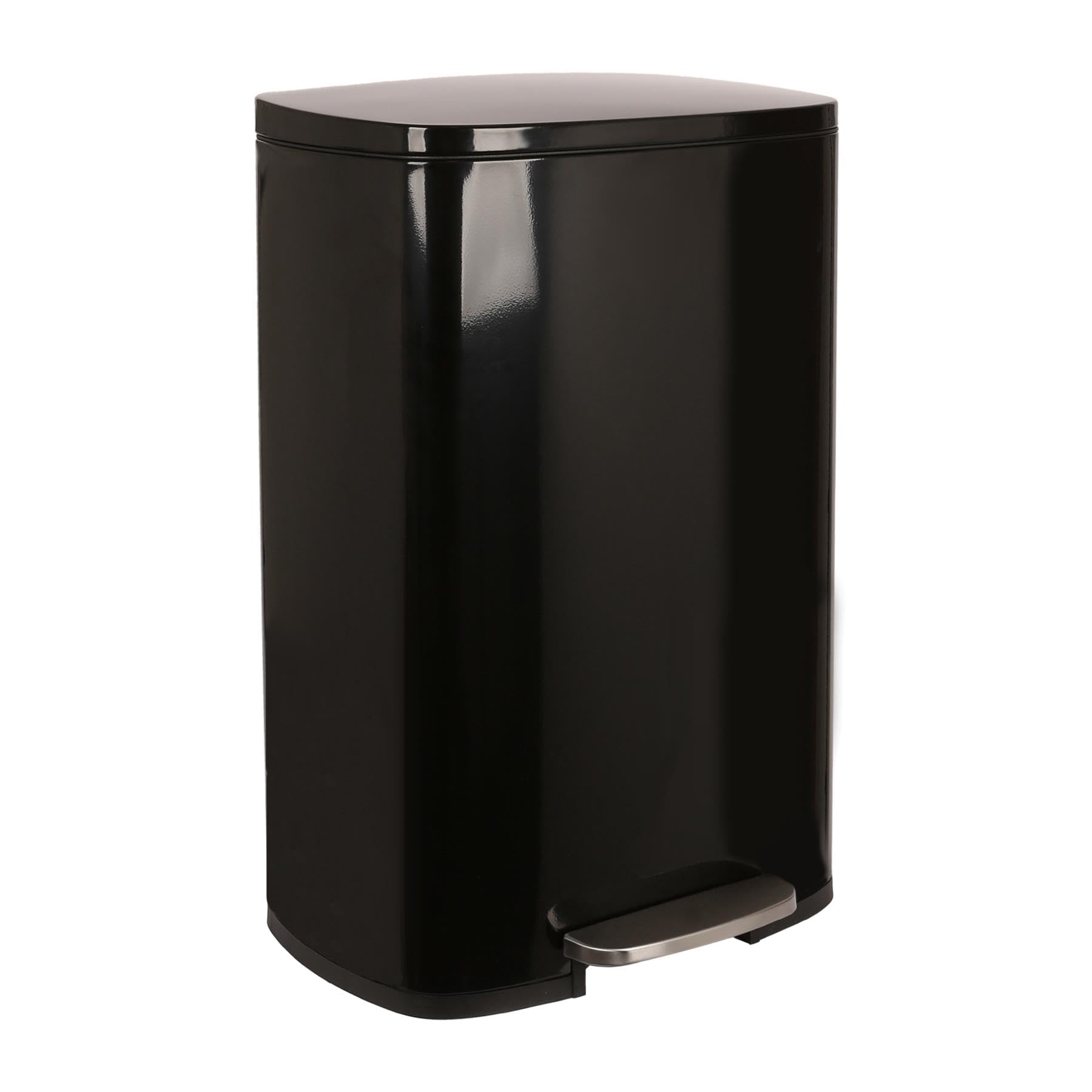 Harbour Housewares 50L Stainless Steel Pedal Bin – Black Soft Close Kitchen Trash Can with Foot Pedal, Removable Inner Bucket, Hands-Free Rubbish Bin for Home or Office