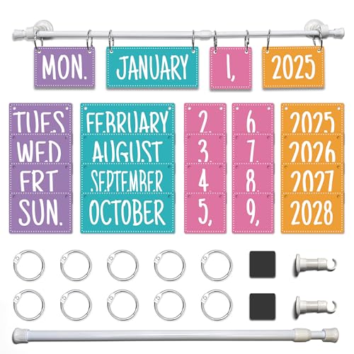 GambadoGlow Classroom Calendar Bulletin Board Set Colorful Flip Calendar with Holder for Classroom Decor, Includes 54 Date Cards, Holder and Magnetic Sheets Class Home Decoration Supplies, Colorful