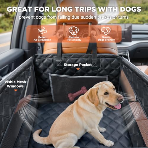 Gimars Verstärkung Extra Stabiler Hunde Autositz für Mittlere Kleine Hunde, Wasserdicht Verbreiterung Hundesitz Auto Rückbank, Passagierfreundlich Hundebox Auto mit Netzfenstern Sicherheitsgurten, M
