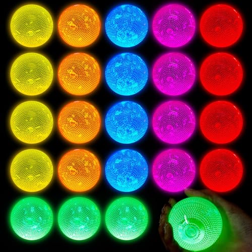 Lewtemi 24 Pcs Glow in The Dark Balls Glowing Balls Bulk Lighted Bouncy Rubber Long Lasting Bright Night Party Supplies for Holiday Carnival Goodie Bag Fillers