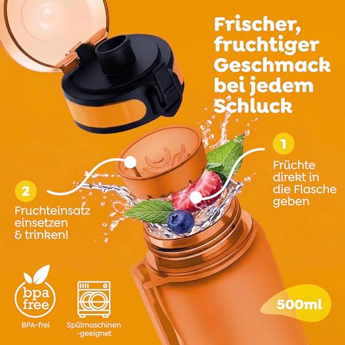 Sweety Fox Trinkflasche Kinder Kohlensäure Geeignet 500ml, Orange - Trinkflasche Sport 100% Auslaufsicher & Wasserflasche Spülmaschinenfest 3