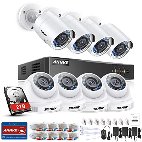 SANNCE Sistema de seguridad Kit de 8 CCTV cámaras metal de vigilancia (Onvif H.264 CCTV DVR P2P 8CH TVI 1080P 8 cámaras 1080P 2.0MP IP66 Impermeable 36 IR LED)-2TB disco duro de vigilancia
