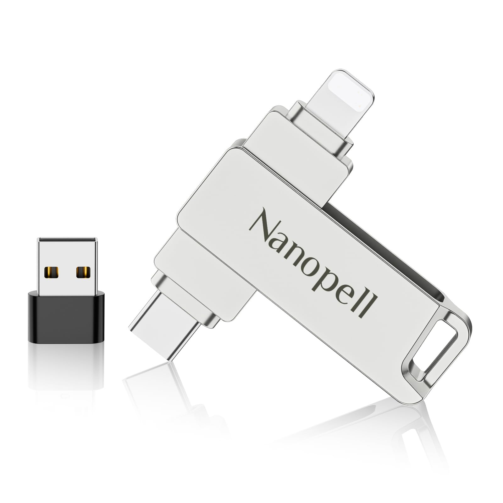 【Sans Application】Nanopell Clé USB 32 Go, 3 in 1 Cle USB lphone Avec Boîtier Entièrement Métallique et Fonction Etanche. lPhone Cle USB pour Photos et Données. Clé Stockage Compatible i0S/Android/PC. - 2