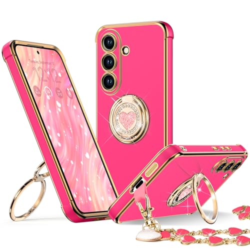 Image of XYZ for Galaxy S26 Plus Case with Stand, for Samsung Galaxy S26 Plus Case with Double Ring Kickstand, Women Girls Cute Love-Heart Bling Luxury Protective Phone Case for Samsung S26 Plus, Hot Pink