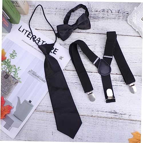 SAFIGLE 3Pcs Suspenders and Necktie Solid Color Elastic Braces with Easy Clip Closure for Boys and Essential for Formal Occasions3