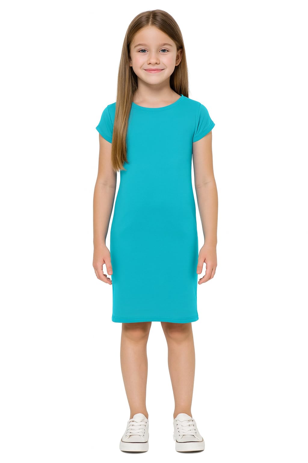 A2Z 4 Kids Girls Dresses Plain Short Sleeves Cap Slim - New Midi Dress Turquoise 13
