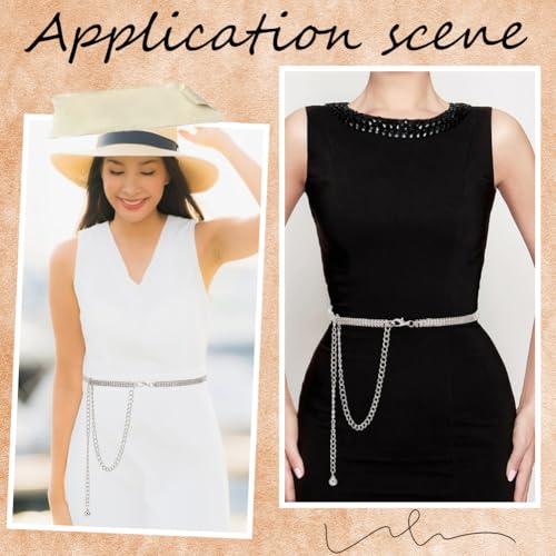 Rhinestone Waist Chain Metal Sparkly Diamond Glitter Belly Chain Link Belts Fashion Sexy Crystal Bling Belt Jewelry Accessories for Women Dresses Wedding Bridal Party Birthday Club4