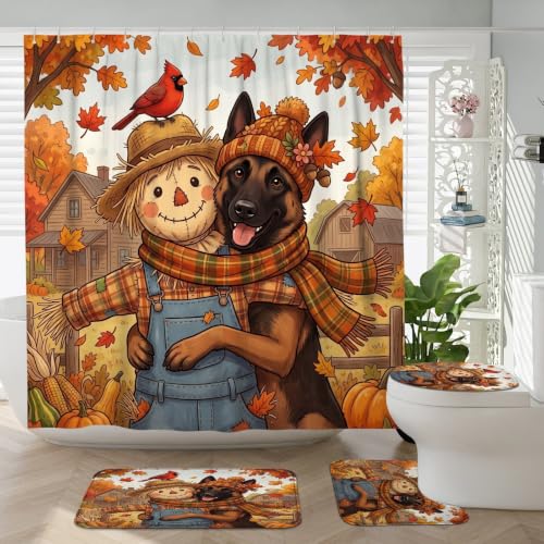 Rideau de douche 183x183 imperméable avec tapis Malinois antidérapants d'automne - 2