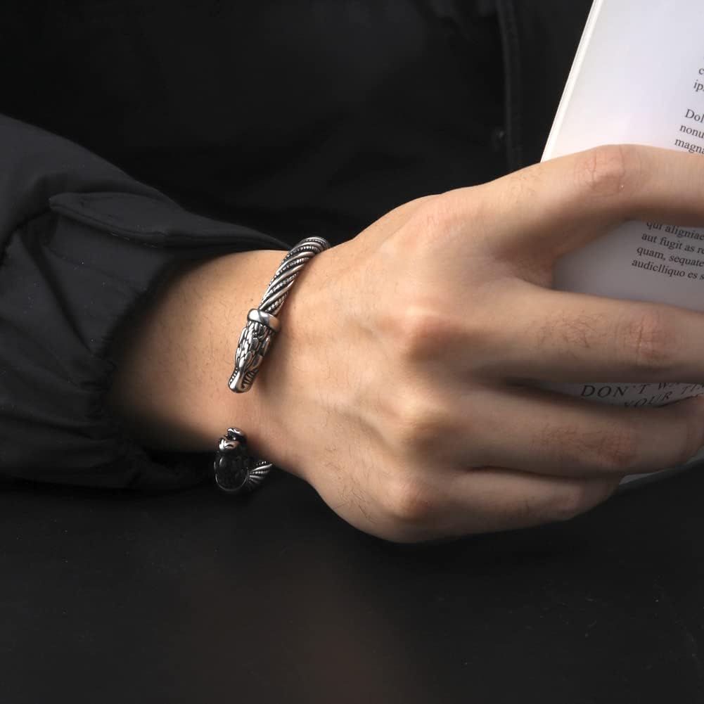 kkjoy Viking Bracelet for Men Stainless Steel Animal Head Screw Teen Cuff Bangle Norse Biker Nordic Pirates Amulet Jewellery - Image 4