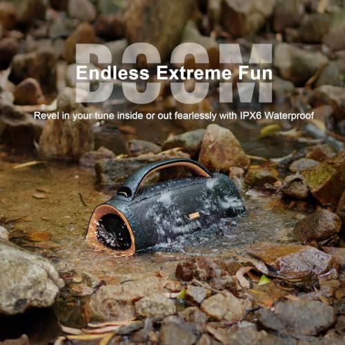 Image of DOSS Extreme Boom+ Loud Bluetooth Speaker with 100W Stereo Sound, Extra Bass, 20H Playtime, Party-Sync Led Lights, Built-in Power Bank, IPX6 Waterproof Outdoor Speaker for Camping, Travel-Copper Gold