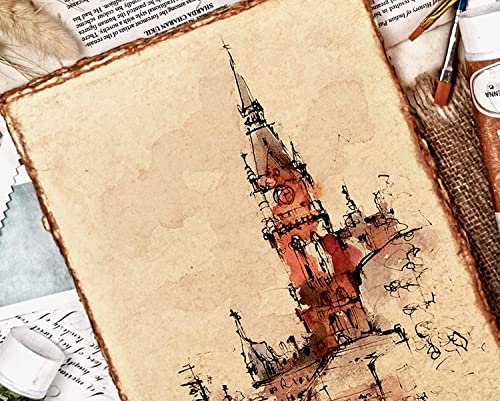 Image of Pzyvelines- 50 Sheets of Watercolor Paper of 150 GSM - Virgin Cotton - Handmade Paper with Deckle Edges - 16X13 Inches (41x33 cm)- Vintage Toned