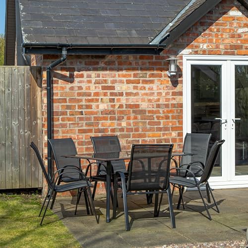 Samuel ALEXANDER Outdoor 6 Person Rectangular Glass Top Garden Dining Table Chairs Set