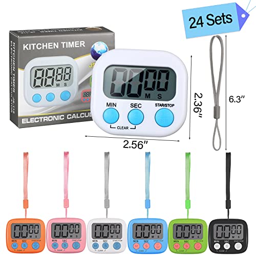 Weewooday 24 Pcs Small Digital Kitchen Timer Magnetic Back and Switch Minute Second Count up Countdown Big LCD Display Loud Alarm for Teacher Cooking Baking (Colorful) by Weewooday - Image 2