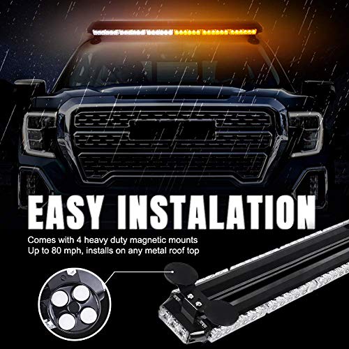 Foxcid Amber Yellow 38" 78 Led Emergency Warning Security Roof Top Flash Strobe Light Bar With Magnetic Base, For Plow Or Tow Truck Construction Vehicle #TOP4