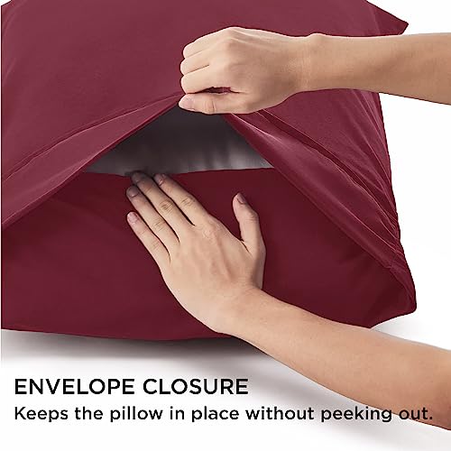Bedsure Pillow Cases Standard Size Set of 2 - Burgundy Brushed Microfiber Pillowcases, Super Soft and Cozy Pillow Case Covers with Envelope Closure, Wrinkle, Fade and Stain Resistant, 20x26 Inches