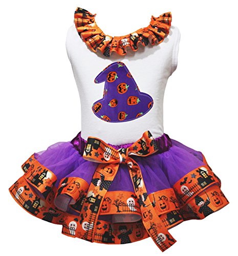 Vestido de calabaza Nb-8y con camisa de Halloween morada y falda de pétalo blanco para niña