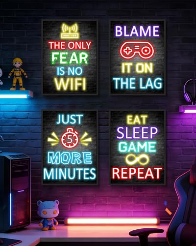 Décoration chambre gamer garçon avec le lot de 4 cadres muraux KUVIOKE 27,9 x 35,6 cm