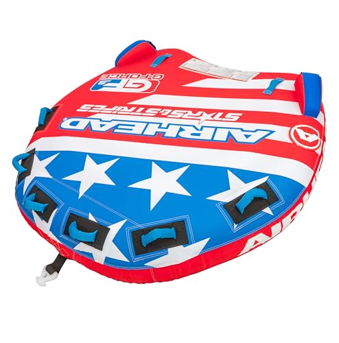 Airhead G-Force Towable Tube for Boating, 1-3 Rider Inflatable Boat Tube for Water Tubing, Full Nylon Cover, Stabilizer Fins with Neoprene Knuckle Guards, Speed Safety Valve, Stars & Stripes