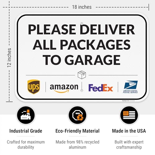 Image of Package Delivery Sign, Delivery Instructions Deliver All Package Garage Porch Sign, 12x18 Inches, 3M EGP Reflective .063 Aluminum, Fade Resistant, Made in USA by Sigo Signs