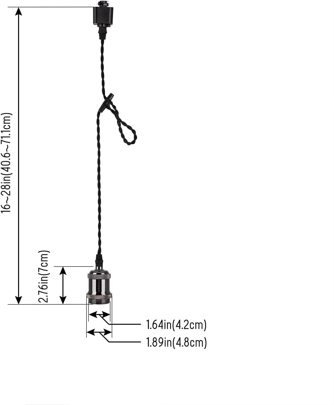 mirrea H Type Black Track Lighting Pendant with E26 Socket Cord Adjustable Pack of 3 (2 feet)