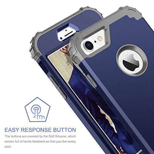 Bentoben Compatible With Iphone 8 Case And Iphone 7 Case 3 In 1 Hard Cover Hybrid Soft Silicone Bumper Shockproof Rugged Heavy Duty Slim Non-Slip Full Body Protective Phone Cases Navy Blue&Grey #TOP4
