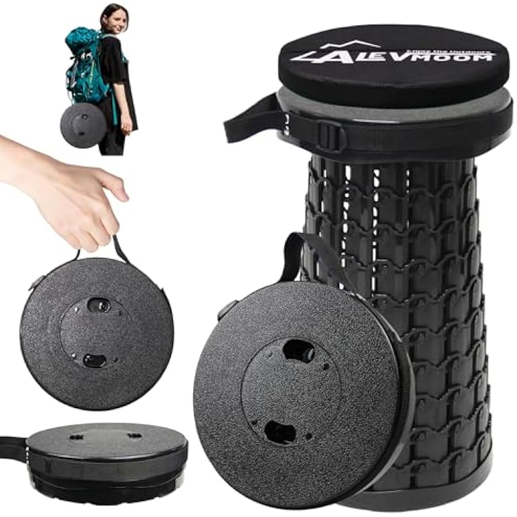 ALEVMOOM Upgraded Collapsible Stool with Cushion,600LBS Max Weight,18.1 Height Adjustable,Sturdy Portable Telescoping Stool,Folding Camping Stool for Outdoor Hiking Travel